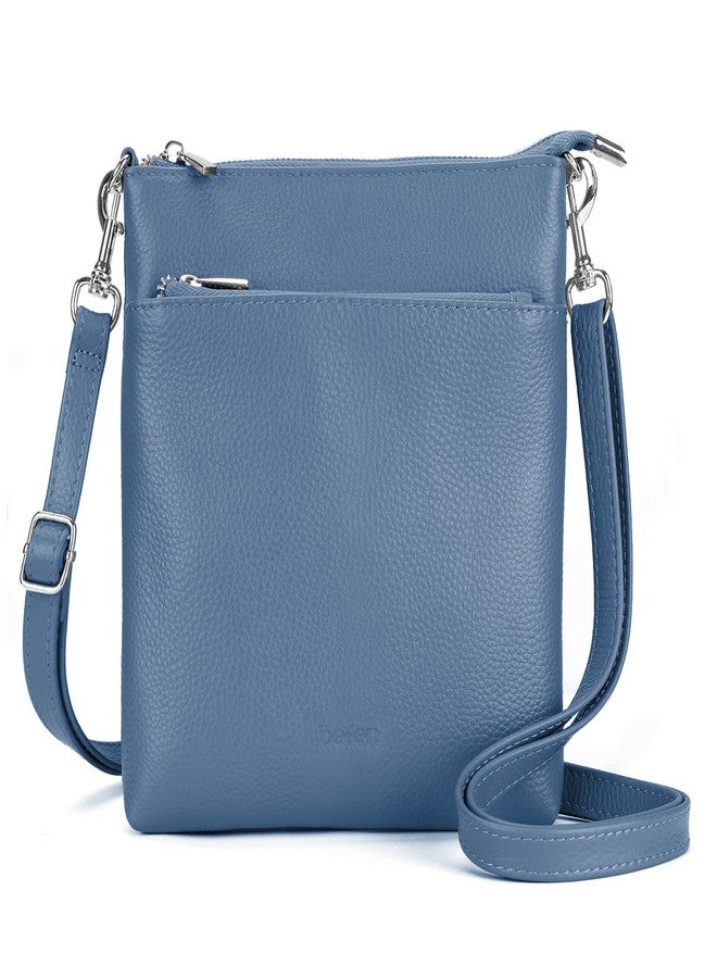 befen Gunuine Leather Small Crossbody Bags Purses for Women,Woman Cross Body Purse Shoulder Bag with Multiple Zipper Pockets Blue - Image 1